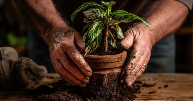 Repotting Houseplant In Progress