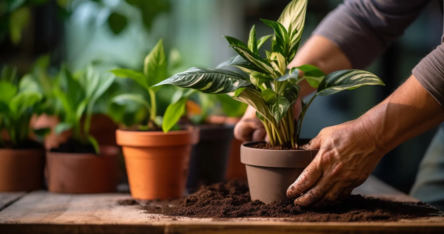 Repotting Houseplant with New Soil
