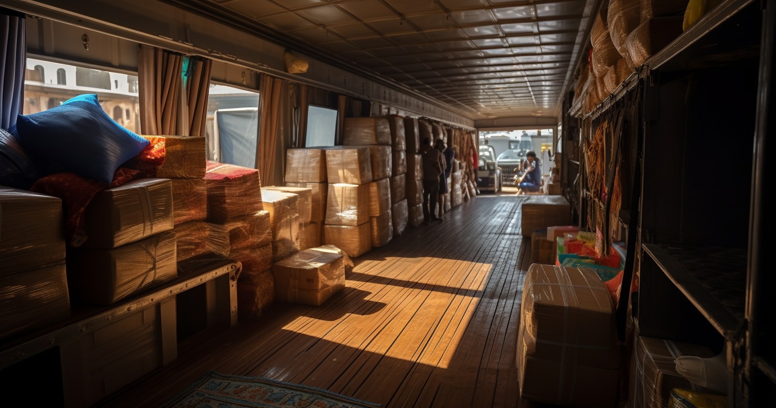 Securely Loaded Moving Truck With Wrapped Furniture