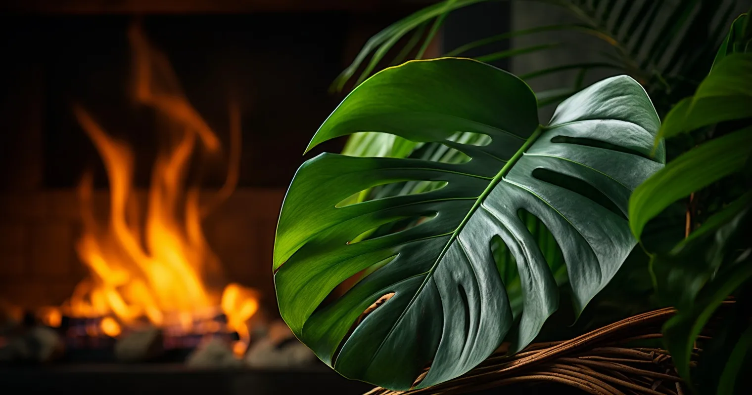 Serene Monstera Leaf By The Fireside