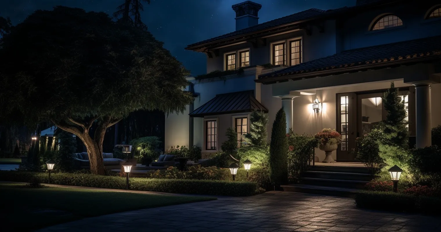 Stucco Home Exterior at Night