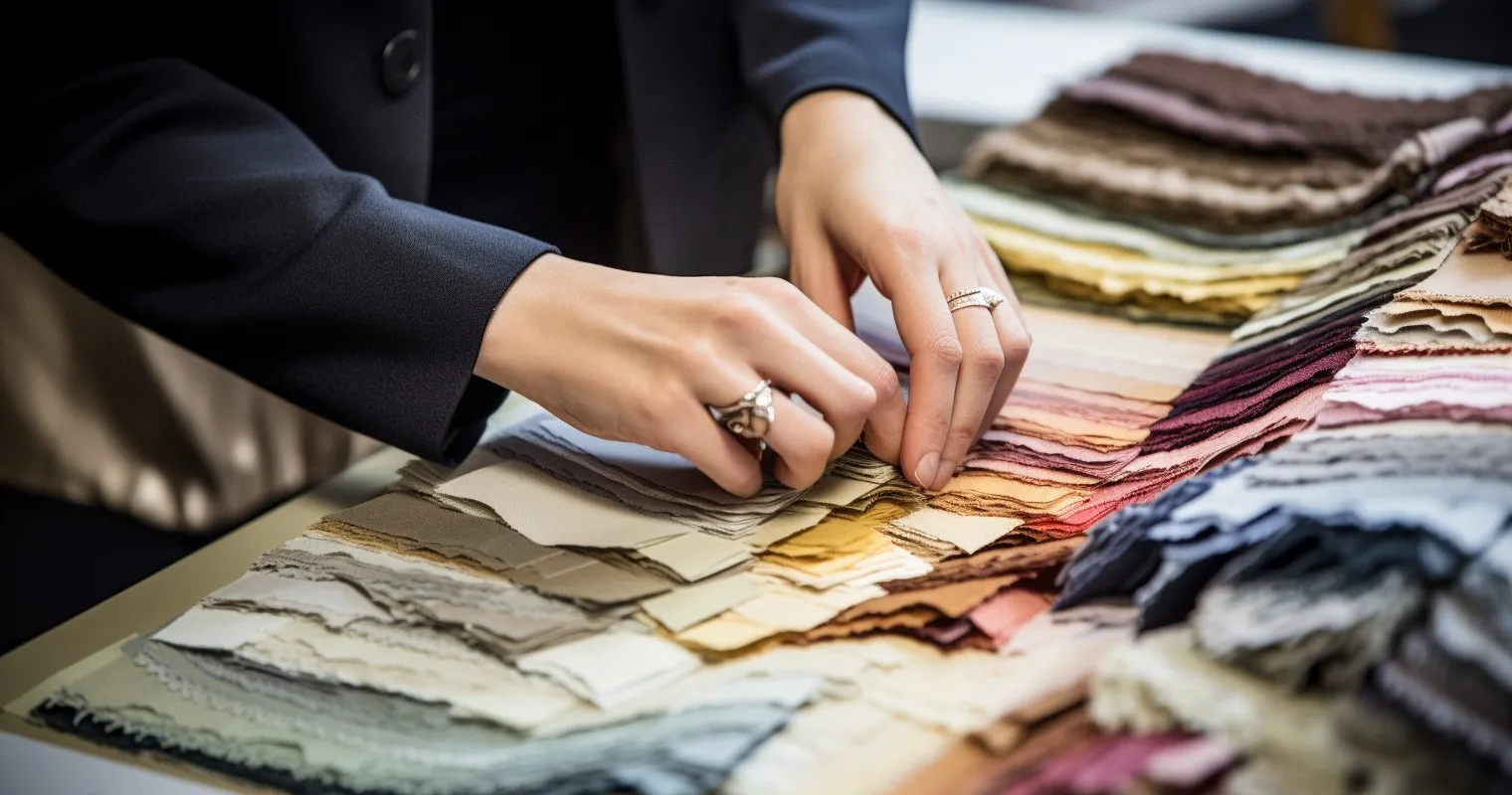 Student Selecting Fabric Swatches for Design Project