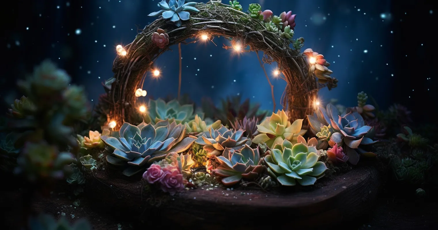 Succulent Wreath With Twinkling Lights