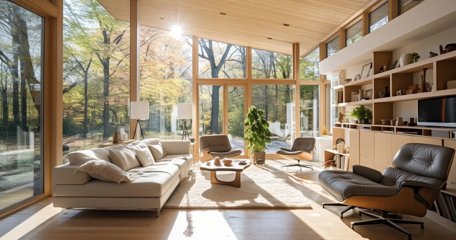 Sunlit Living Room with Sustainable Design Elements and Smart Home Integrations
