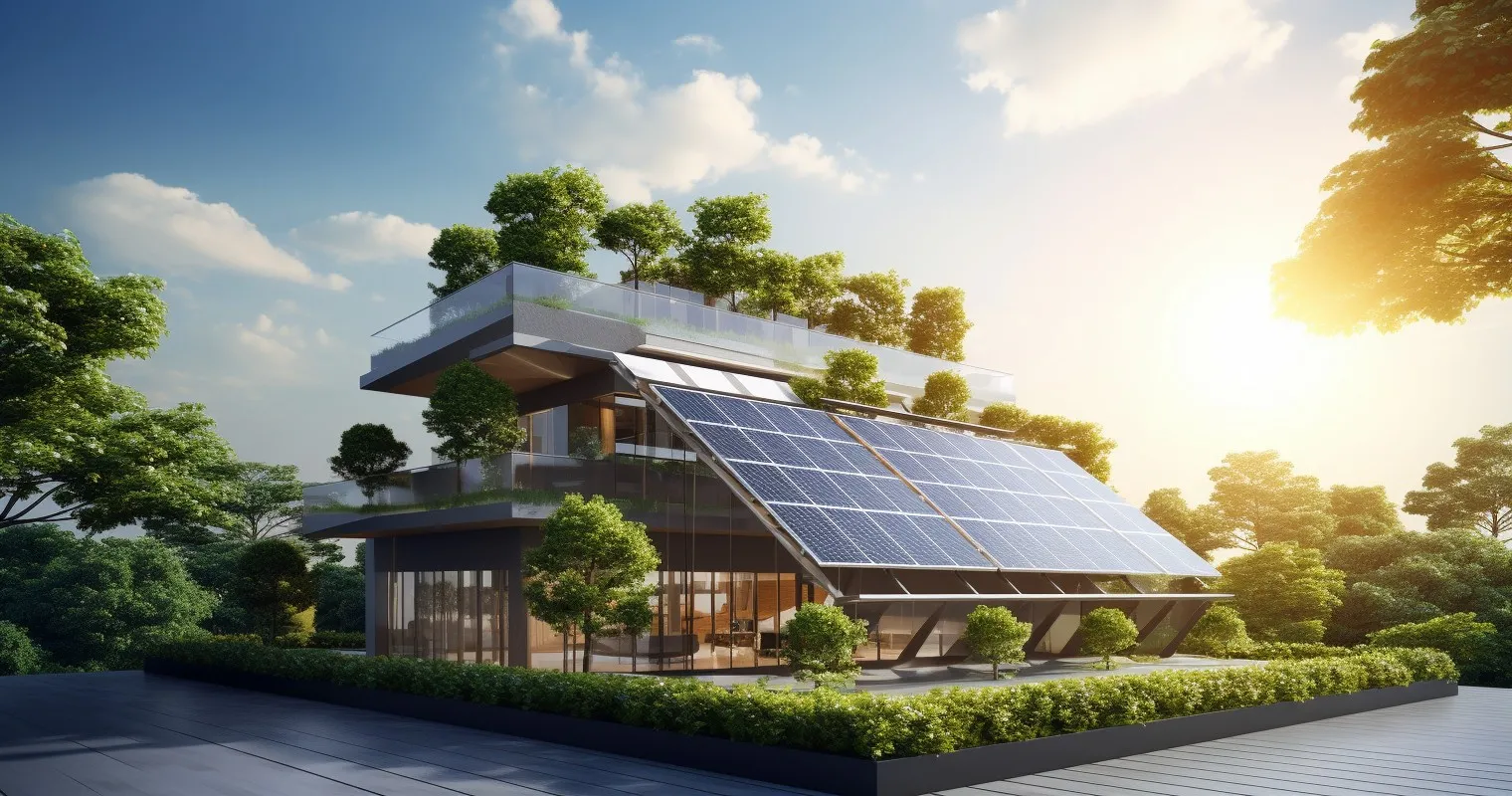 Sustainable Green Building With Solar Panels