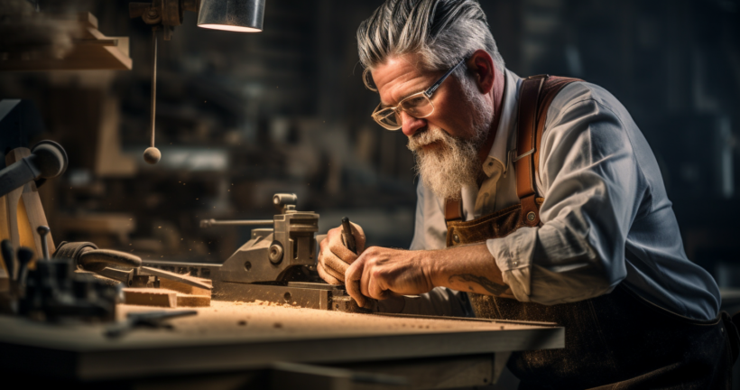 Timeless Craftsmanship: Woodworker with Chisel