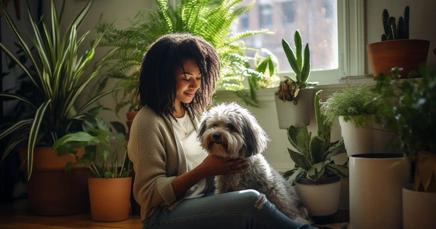 Training Dog With Houseplants