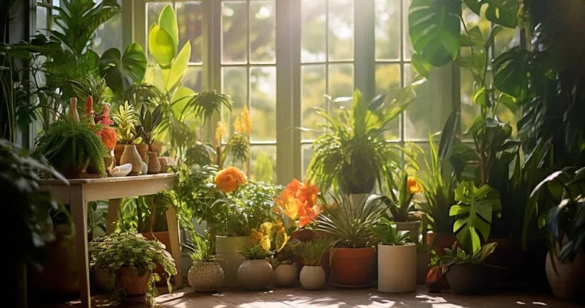 Tropical Houseplants in a Lush Setting