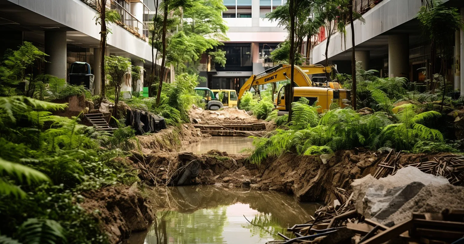 Urban Oasis Amidst Construction Chaos