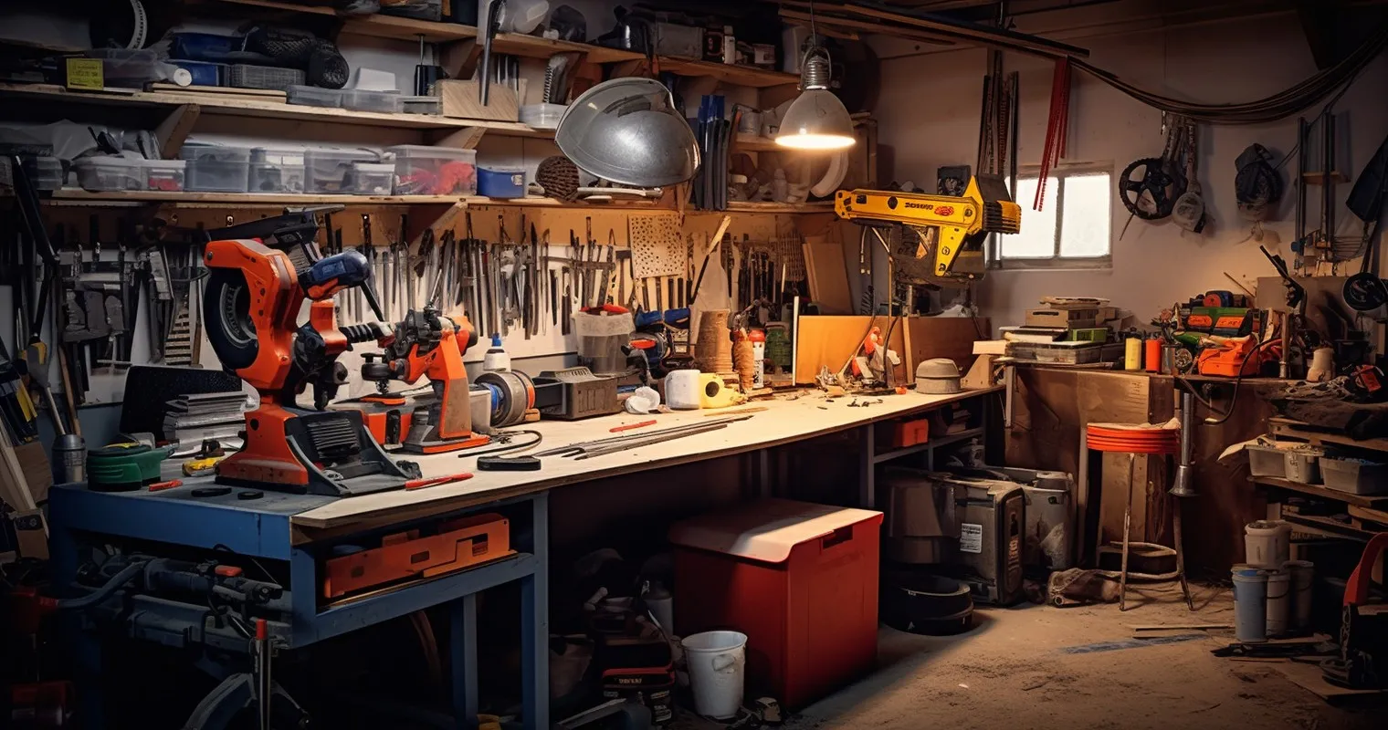 Vibrant Workshop Tracing Wires Amidst Tools and Wires