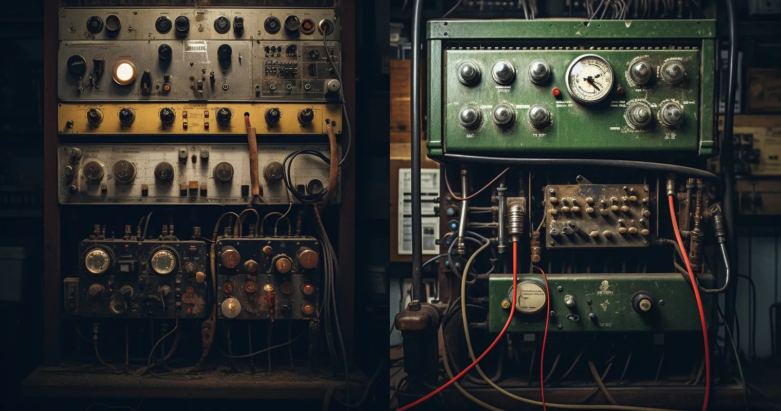 Vintage electrical equipment in contrast to modern