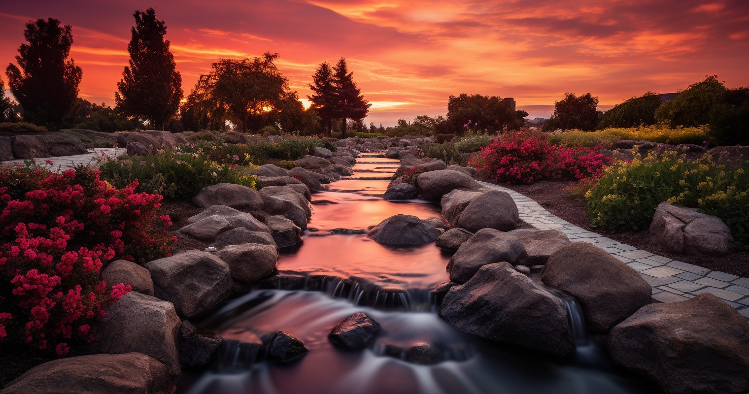 Water Feature Reflections at Sunset