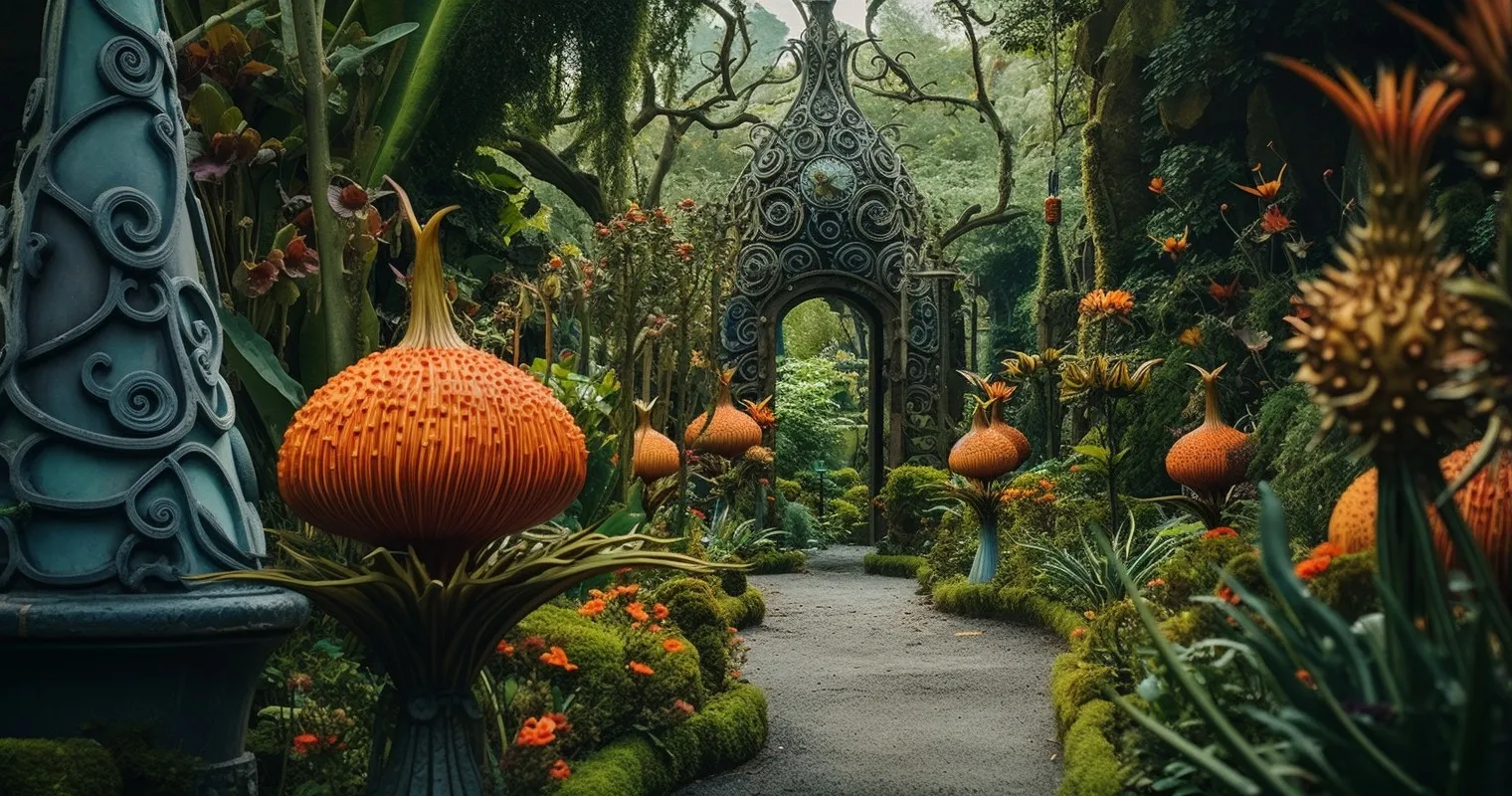 Whimsical Garden Sculptures Amidst Flourishing Foliage