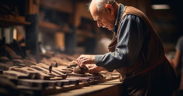 Woodworker Examining Hand Planes In A Well-Lit Workshop