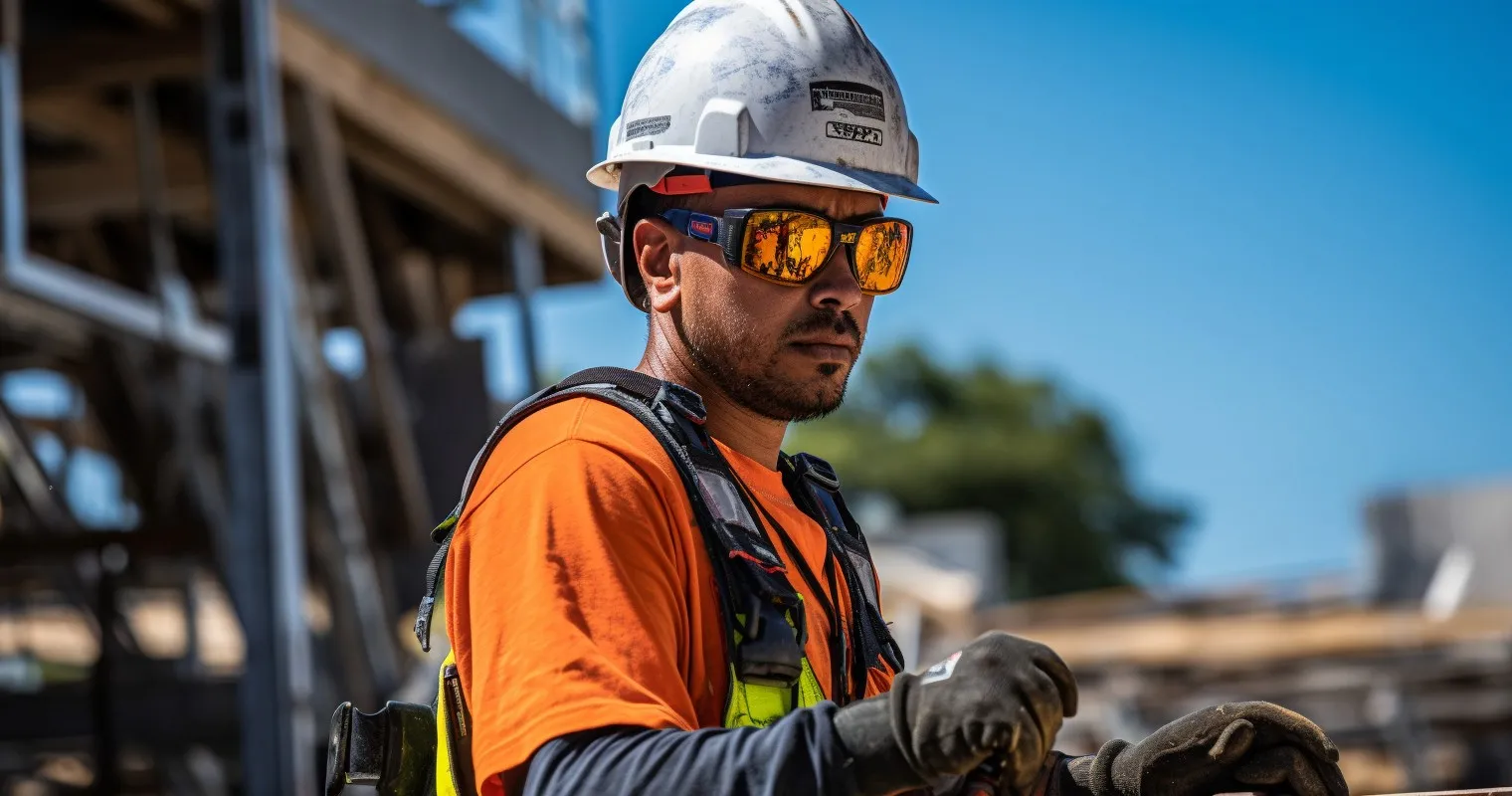 Worker In Safety Gear Using Power Tools