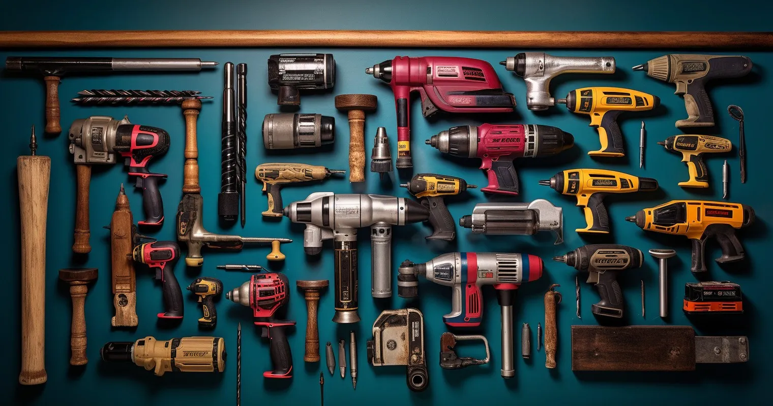 artistic composition of vintage power tools