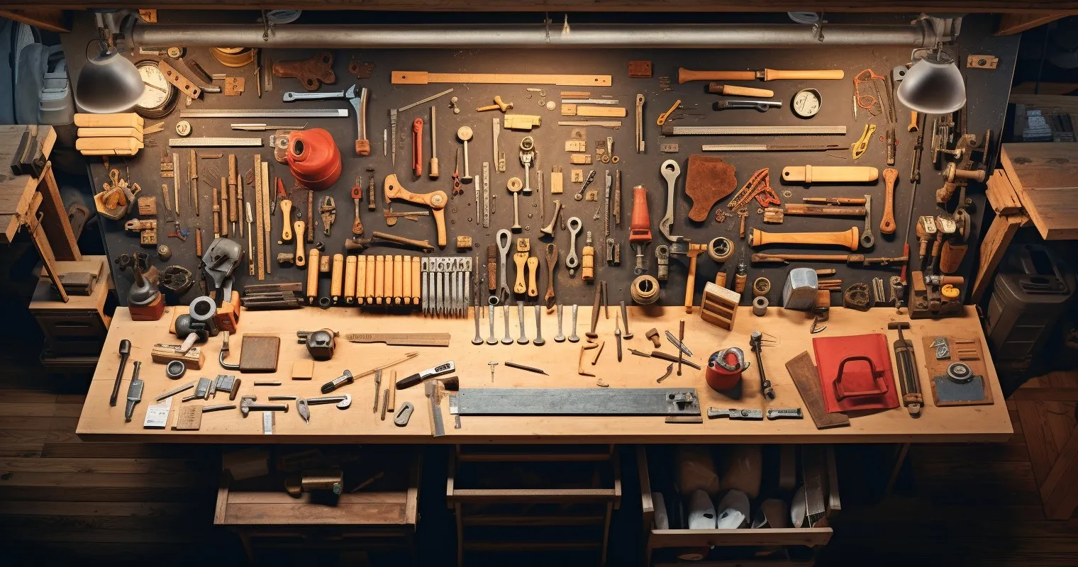 Captivating Aerial view Of A Cluttered Workbench