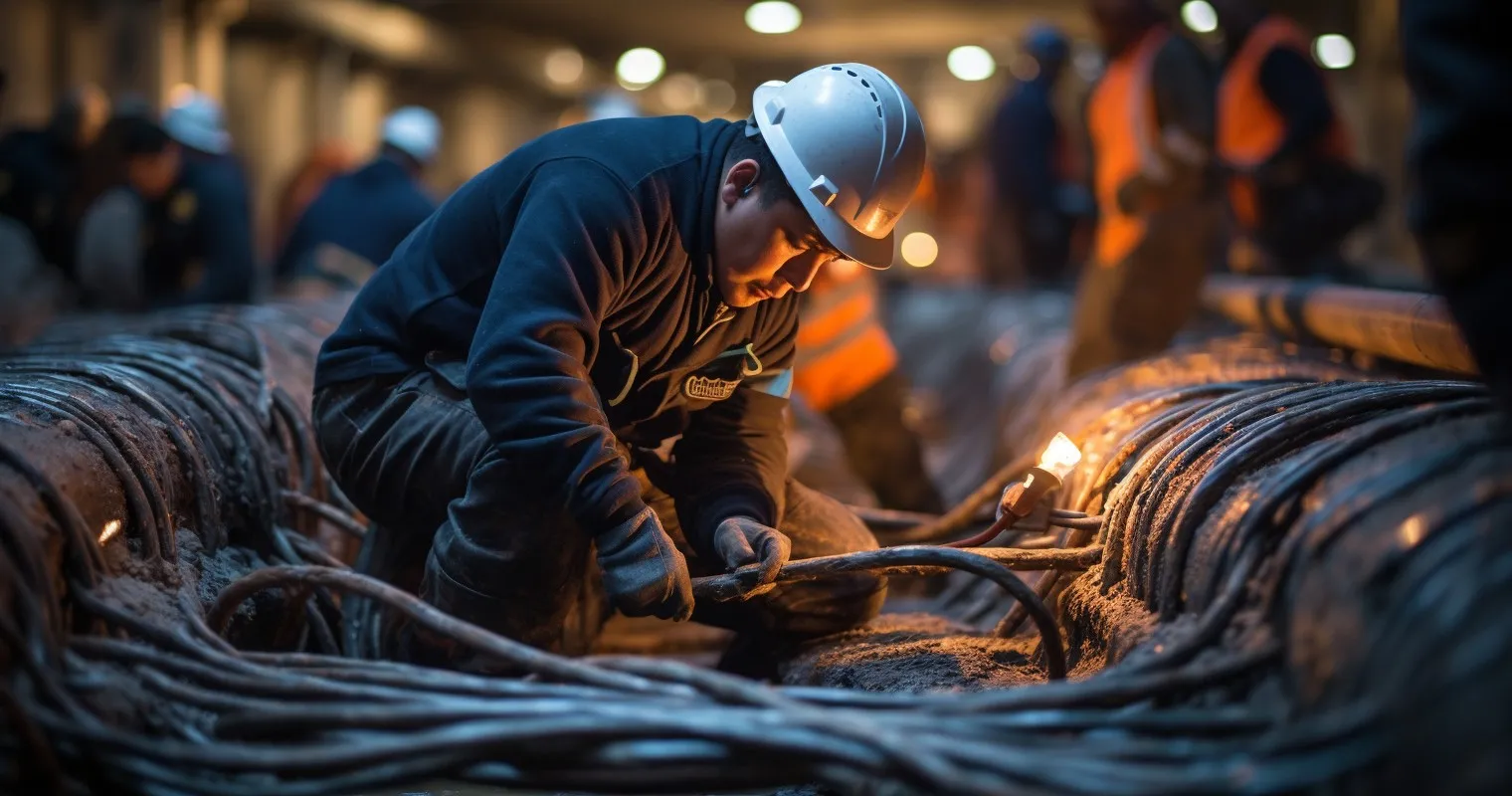 cinematic view of underground cables being
