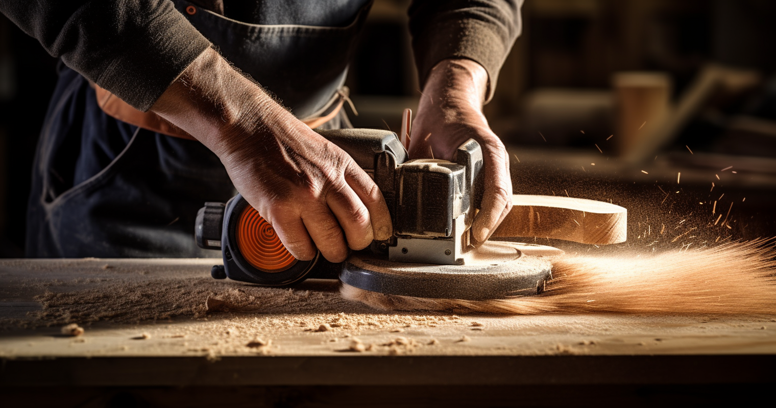 Craftsman's Hands Guiding An Electric Planer