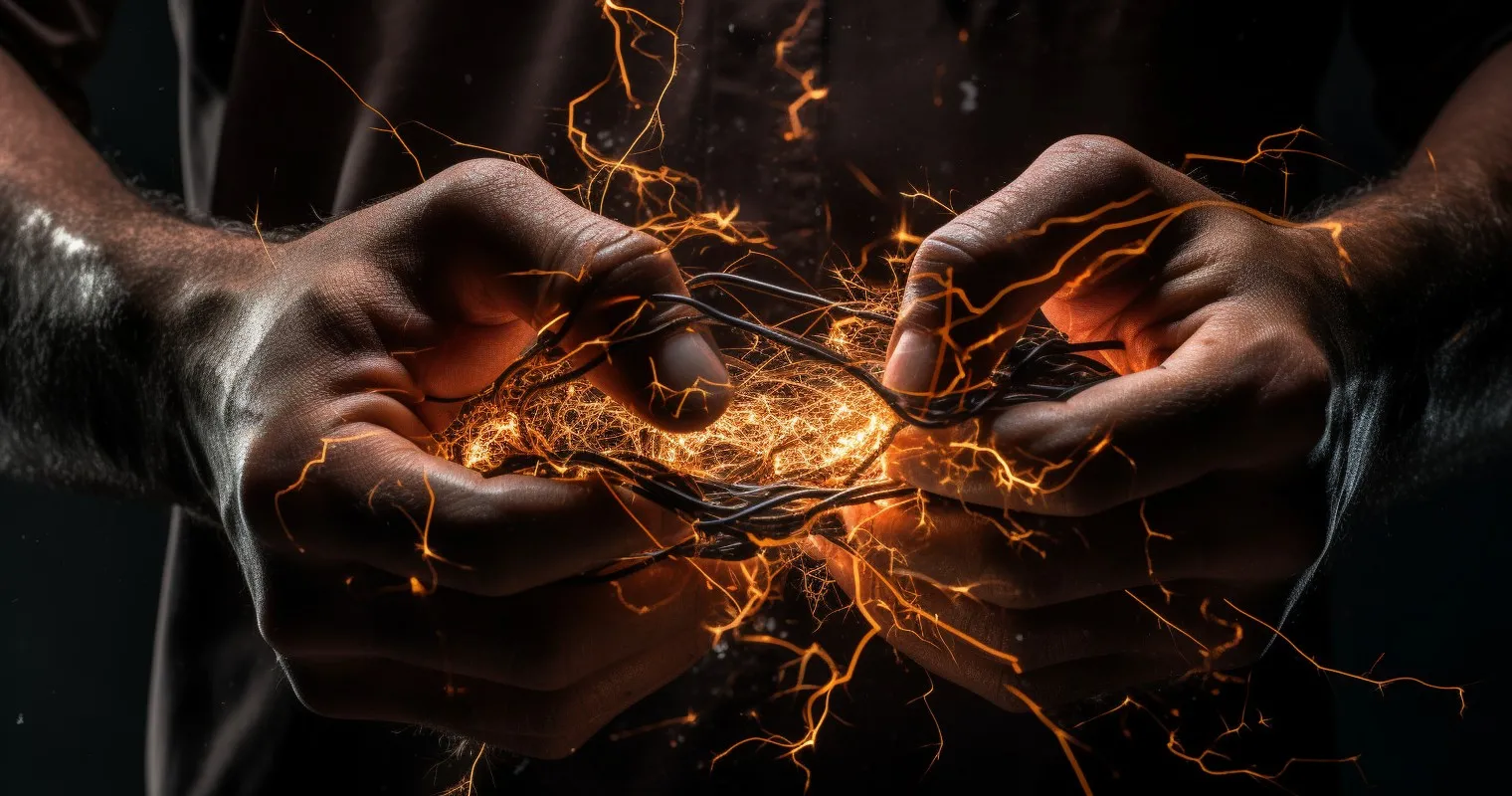 Hand Holding A Frayed Electrical Wire
