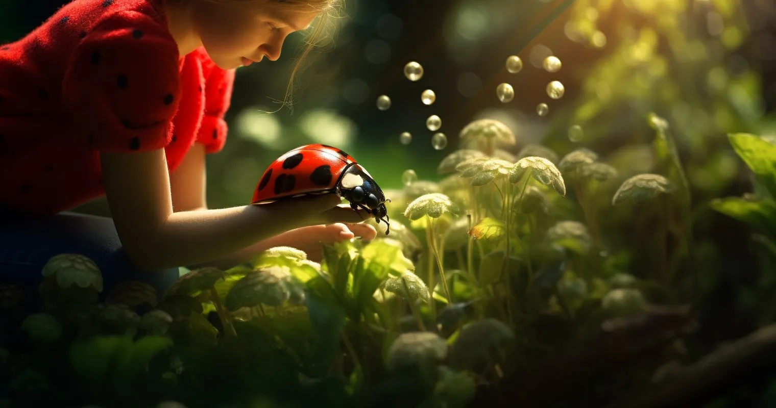 A Serene Scene Of A Gardener Releasing Ladybugs