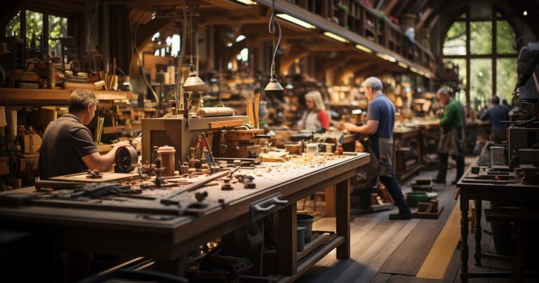 A Well-lit Community Woodworking Workshop
