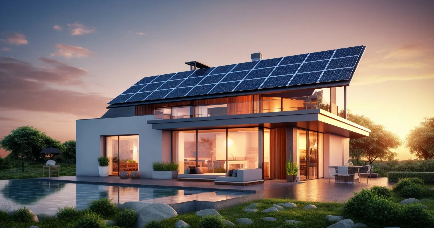 An artistic representation of a green energy-powered home