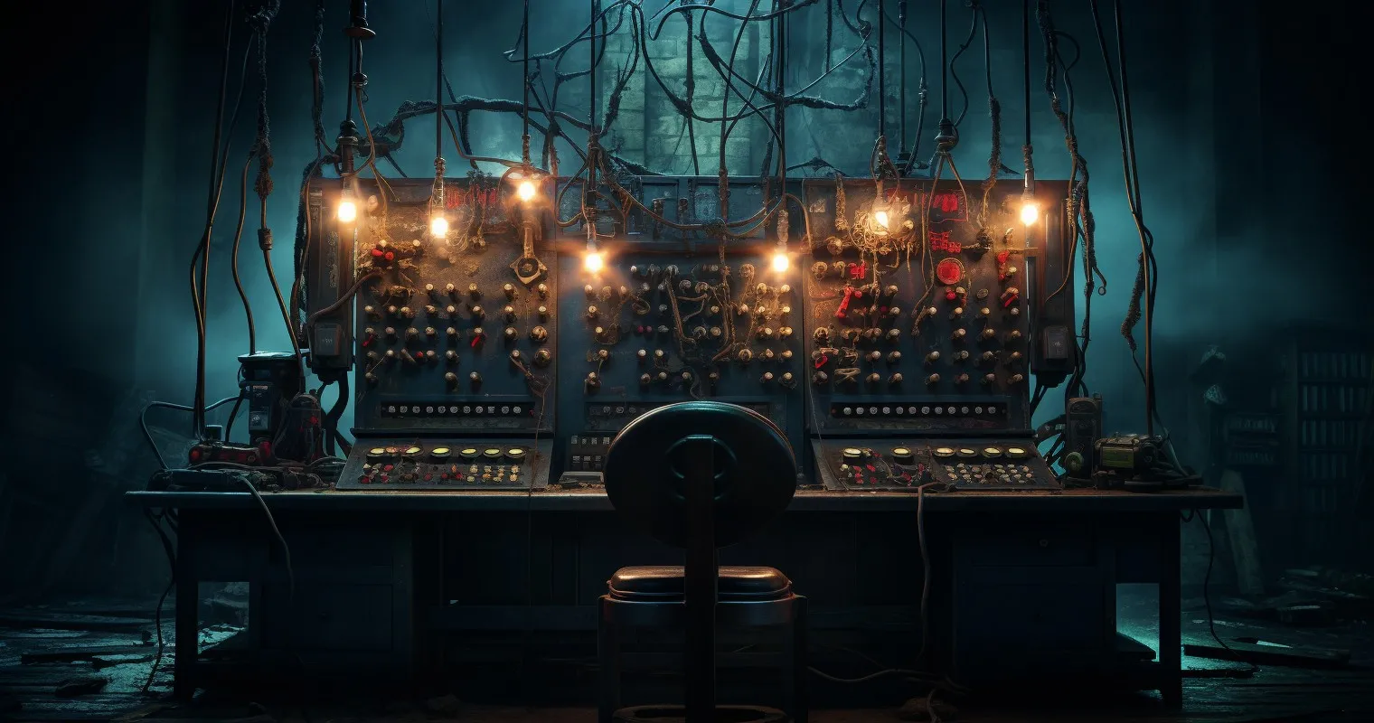 Antique Switchboard Illuminated With Vibrant Currents