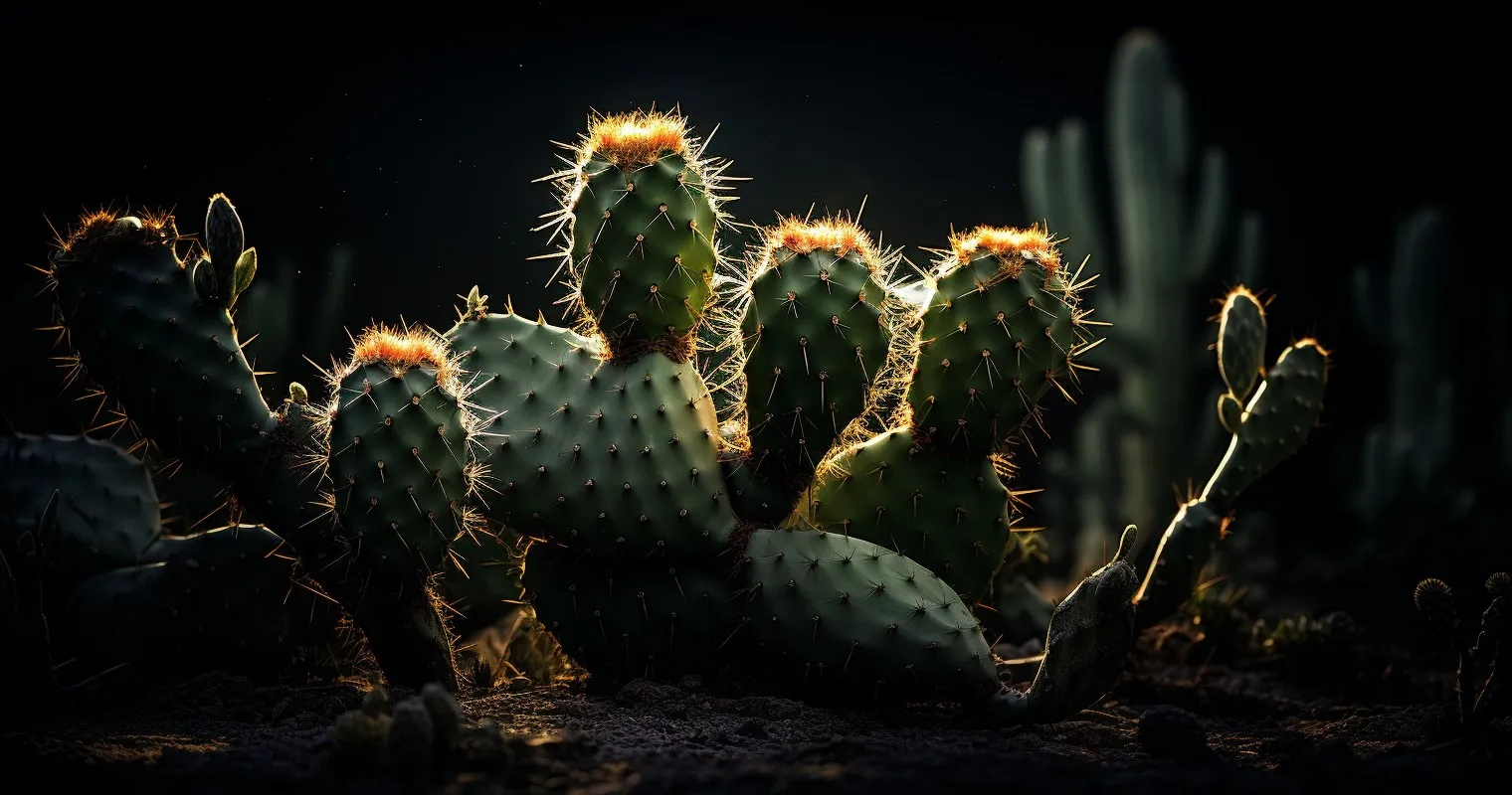 Arid Desert Cacti In Subdued Lighting