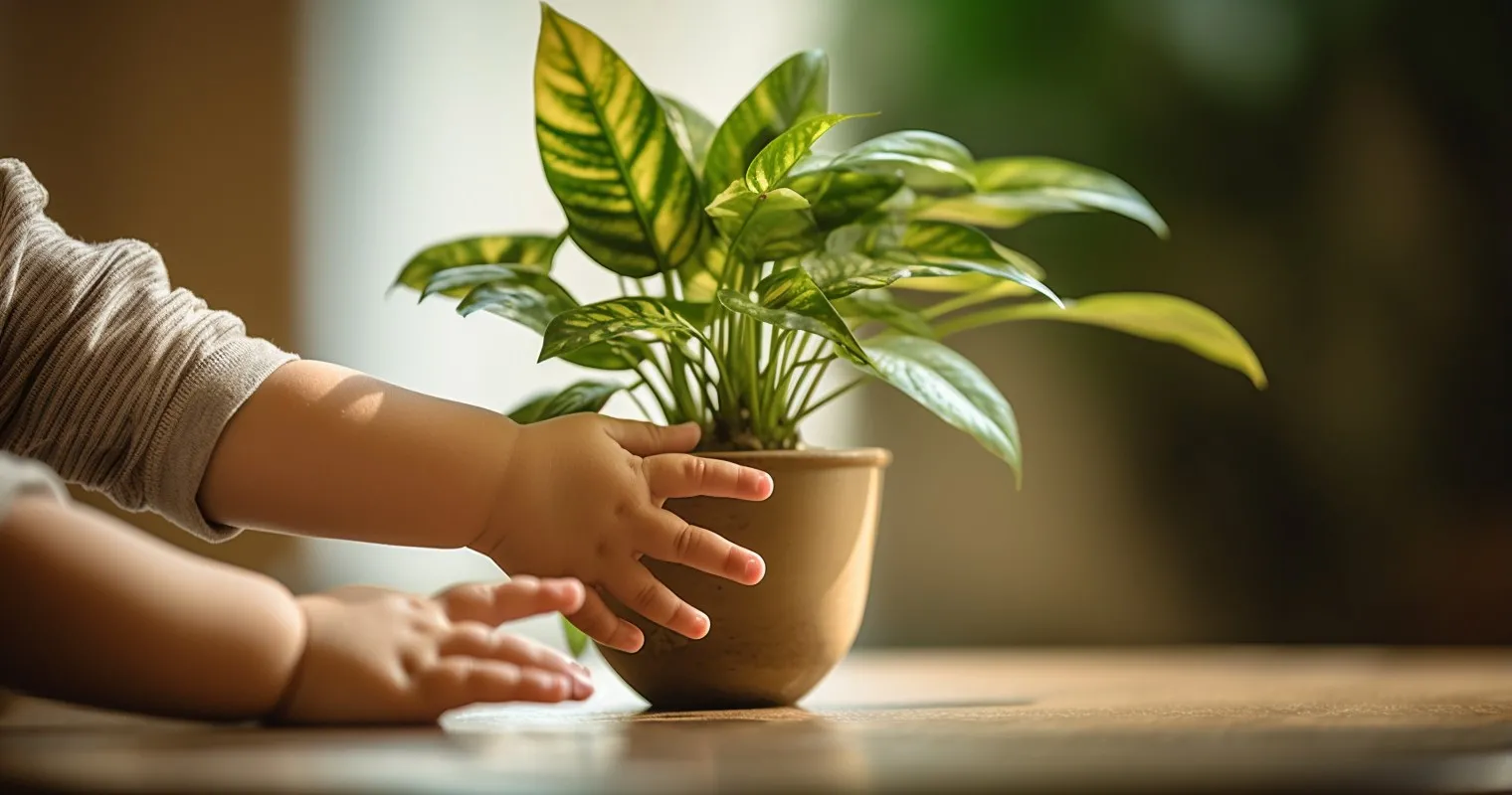 Baby reaching for toxic plant