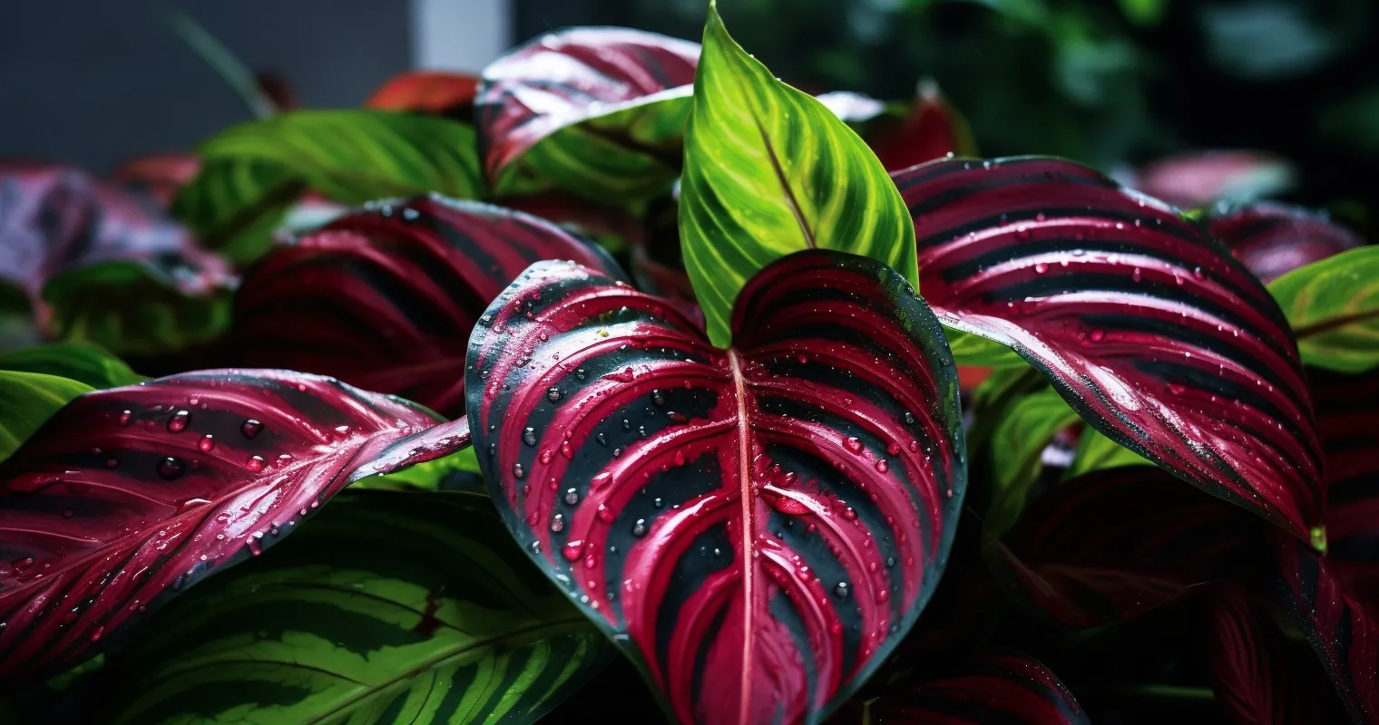 Calathea Leaves Glistening With Moisture
