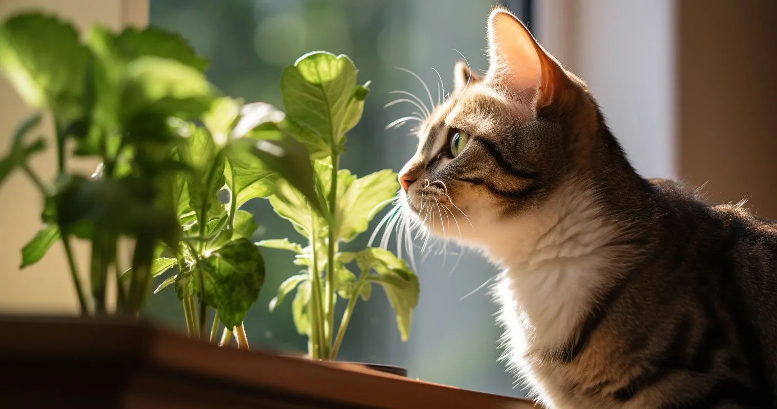 Cat Investigating Houseplants