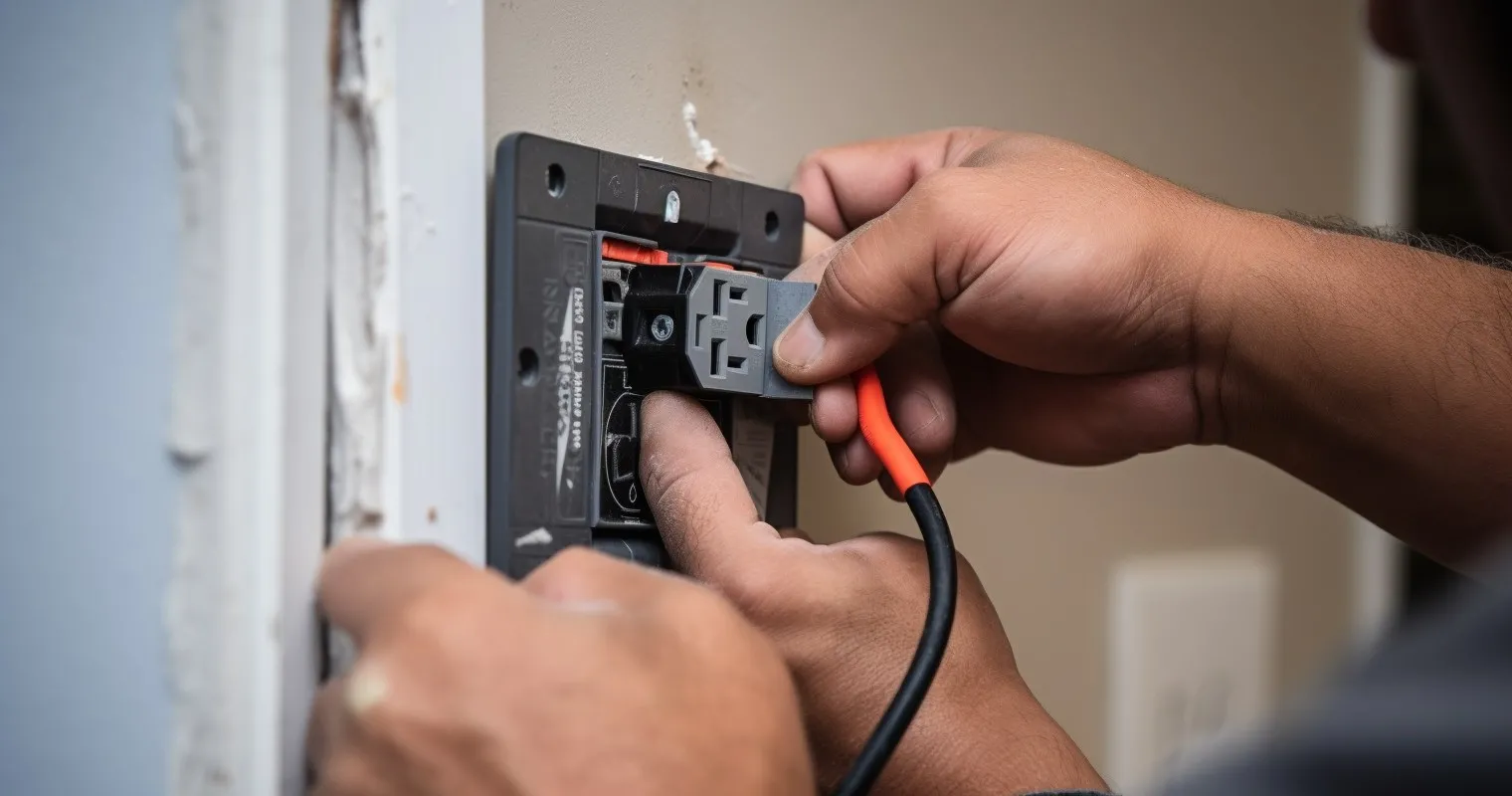 Close-Up Of Hands Replacing An Electrical Outlet