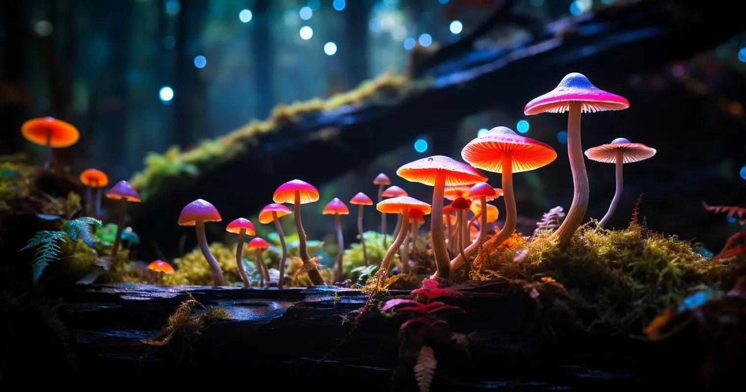 Colorful Fungi Ecosystem In Natural Setting