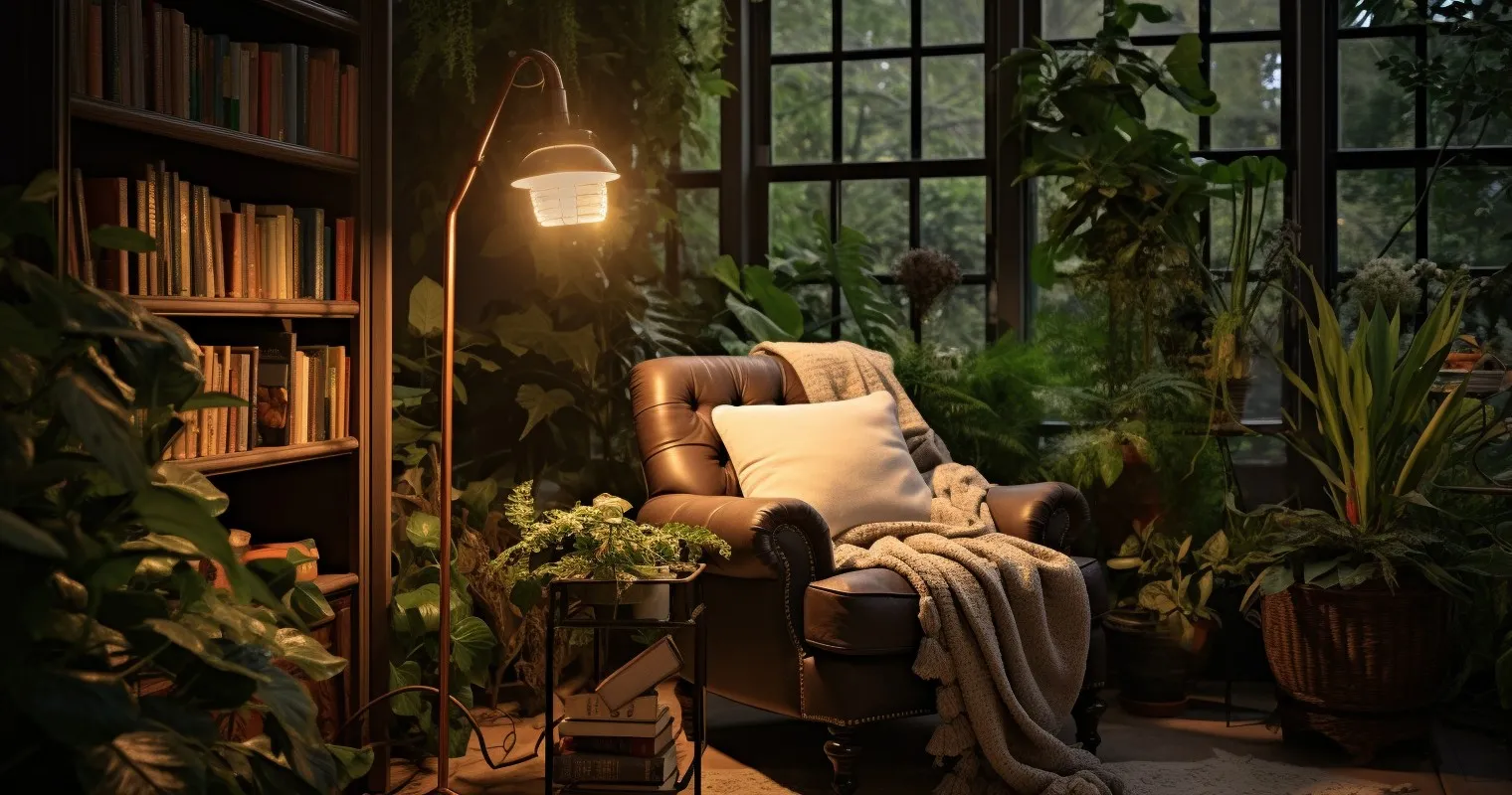 Cozy Reading Corner Bathed In Grow Lights