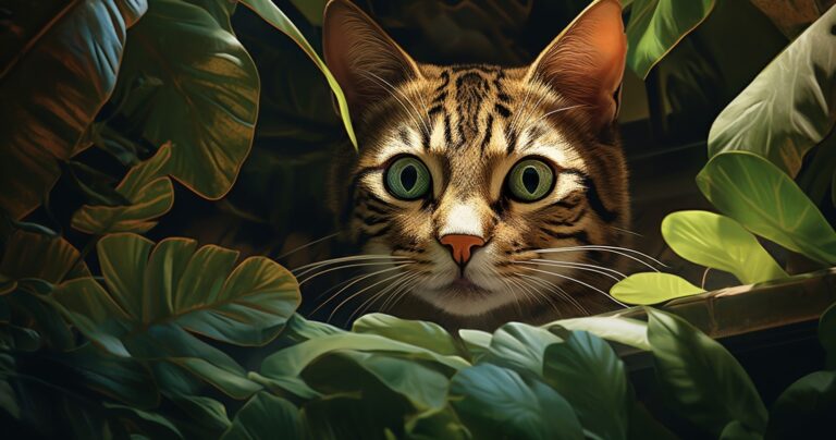 Curious Cat And Lush Greenery