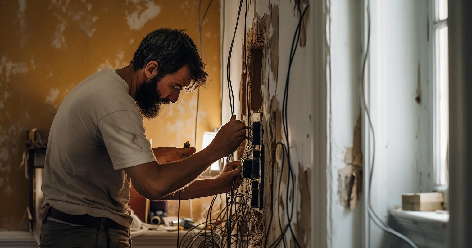 Delicately Threading Wires Through Old House Walls
