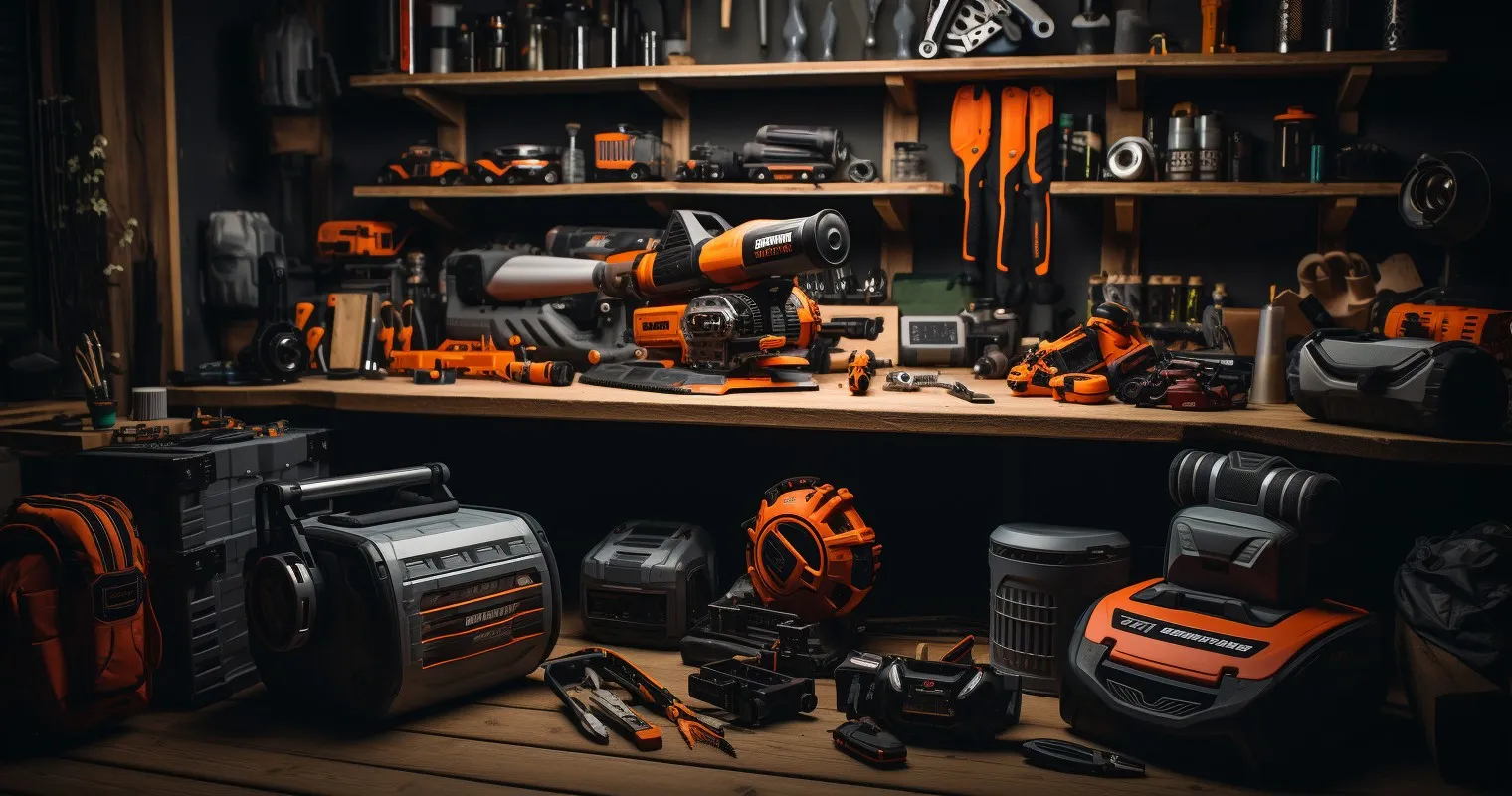 Diverse Power Tools In A Workshop