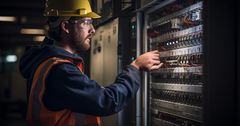 Electrical Engineer Examining Circuit Breaker