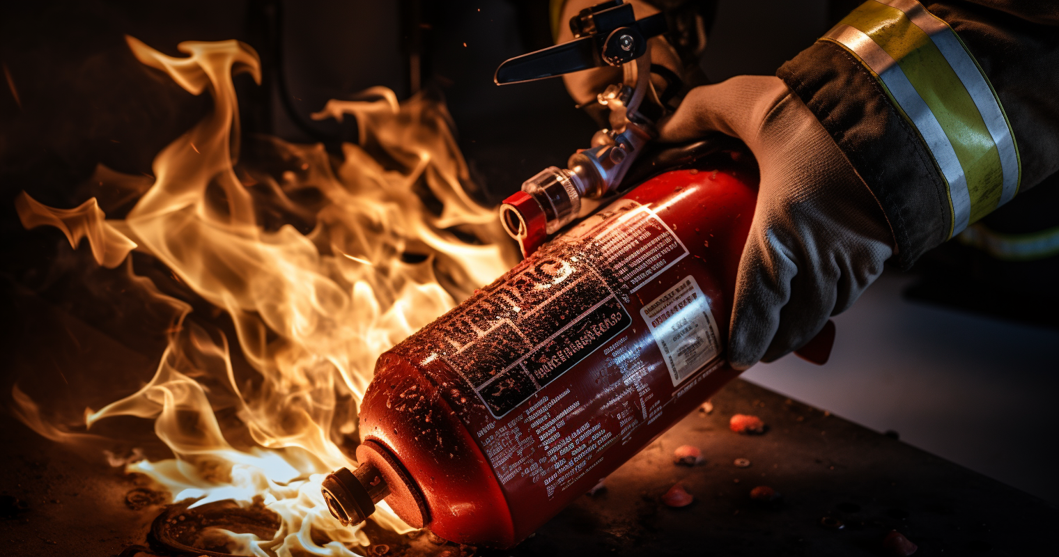 Electrical Fire Response Hands Using A Fire Extinguisher