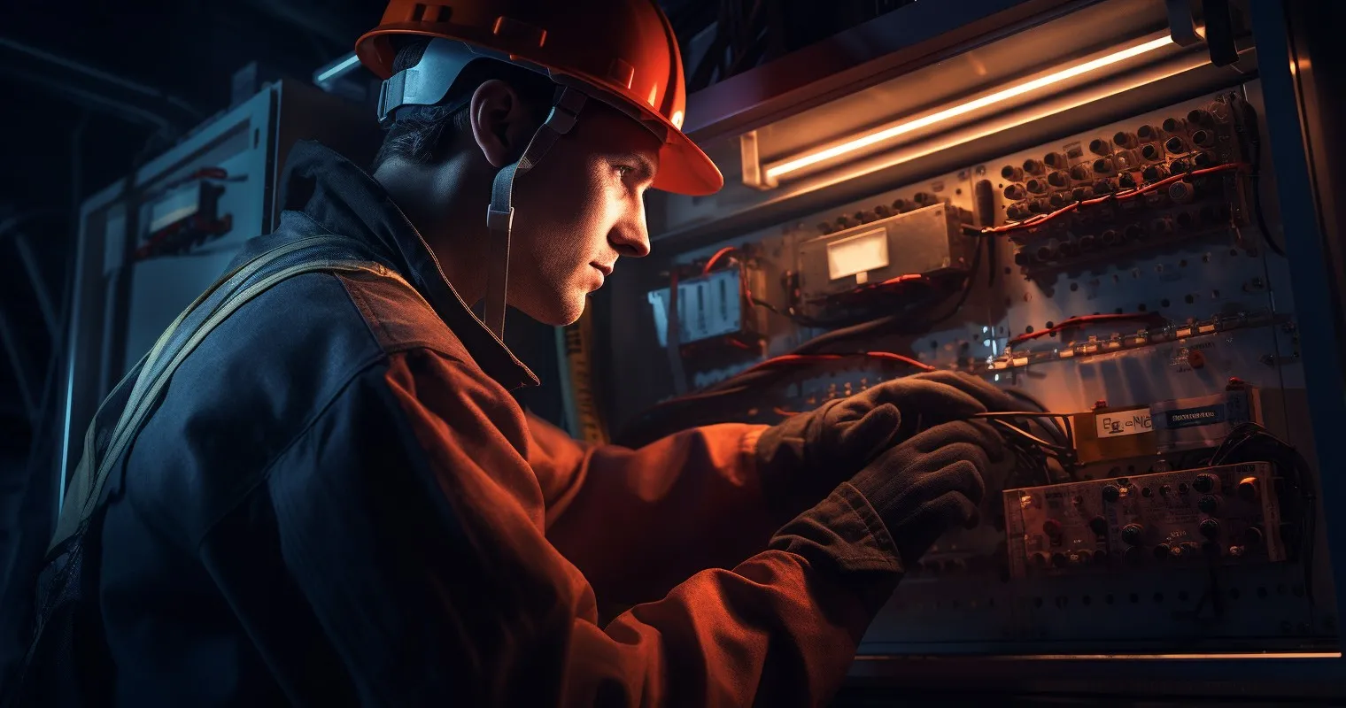 Electrical Worker Wearing Proper PPE In Action