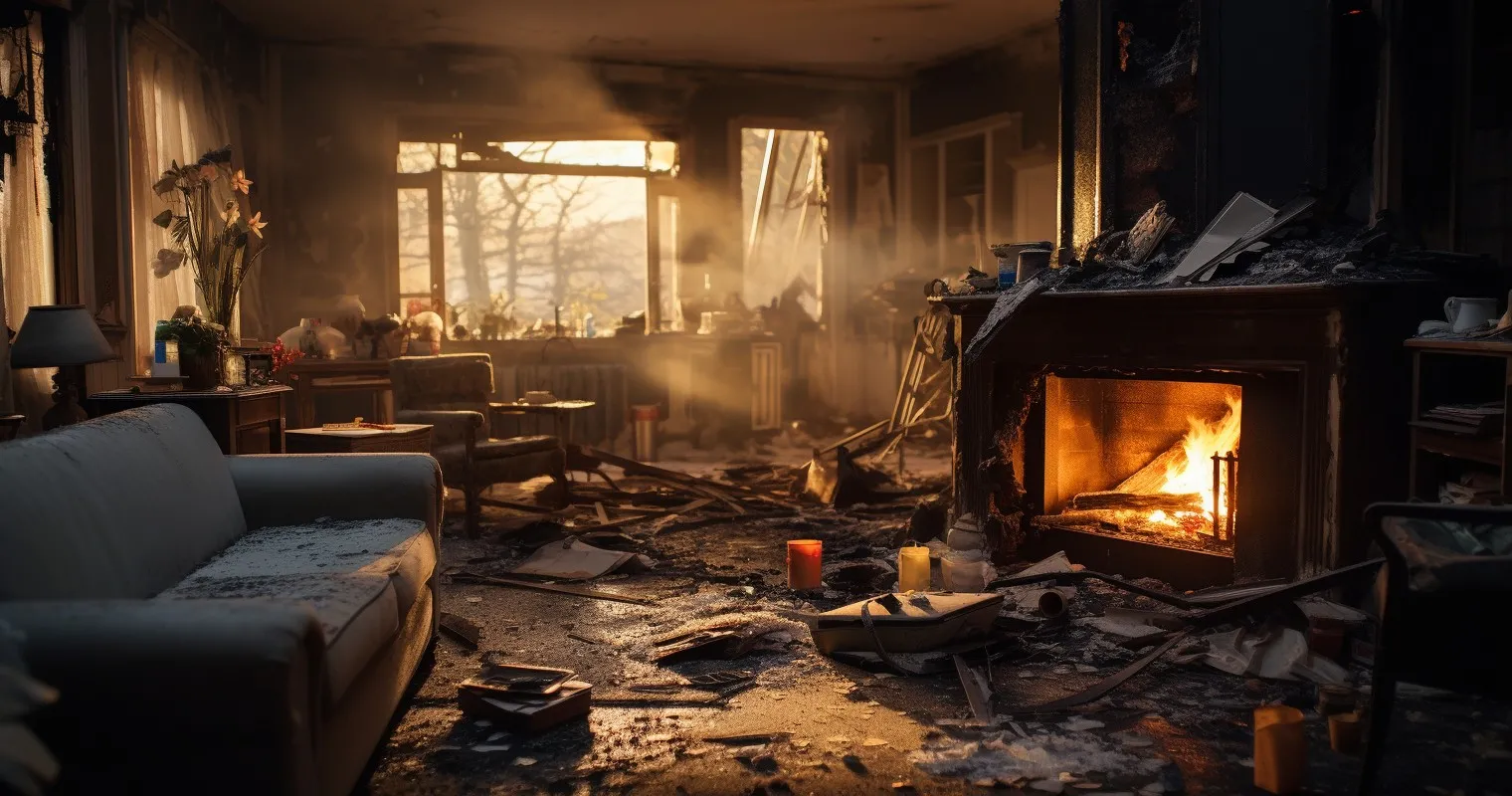 Electrical Fire Aftermath In A Living Room