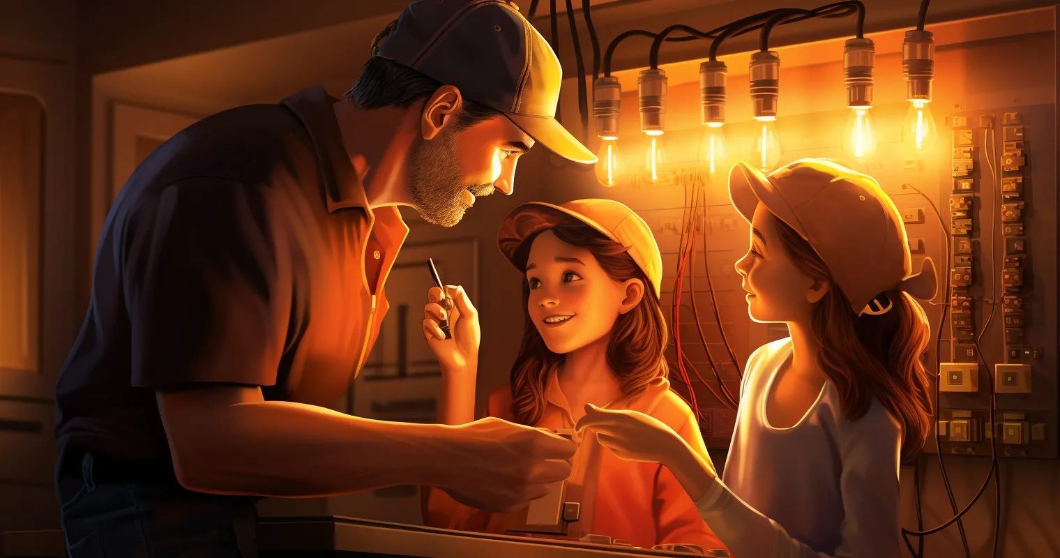 Electrician Demonstrating to Family