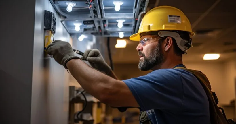 Electrician Installing Light Fixture, Focused And Precise
