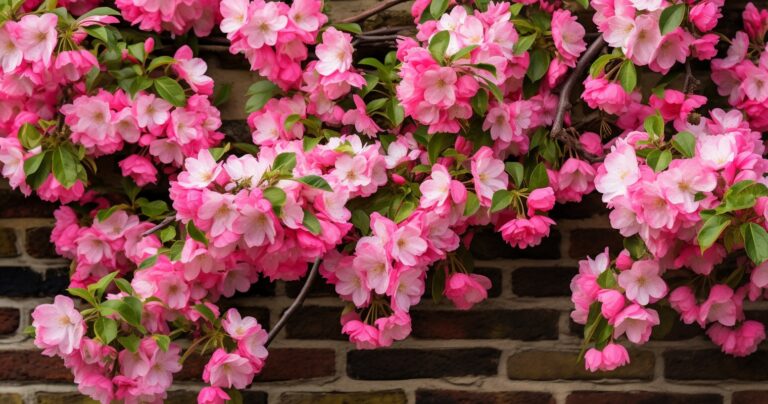 Espaliered Apple Tree in Full Bloom