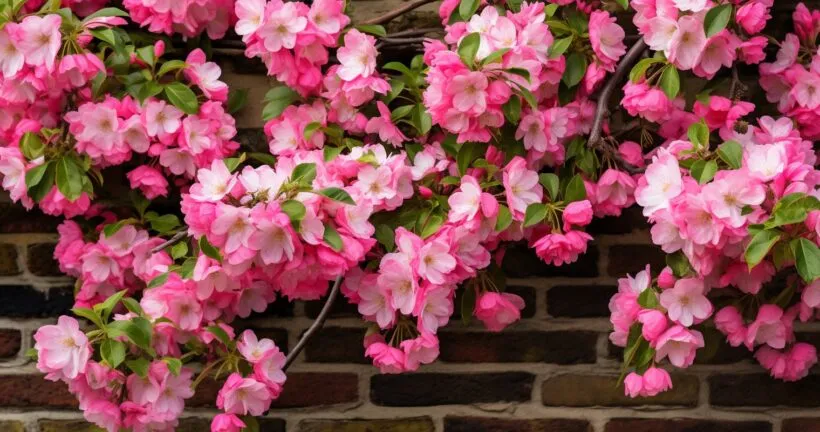 Espaliered Apple Tree in Full Bloom