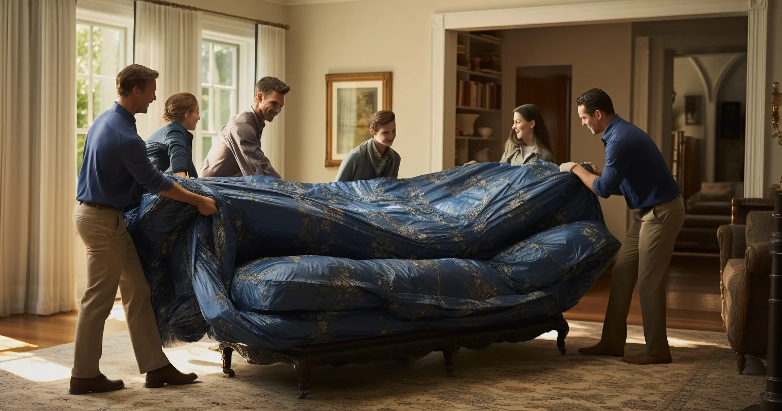 Family Carrying A Couch With Rented Furniture Pads