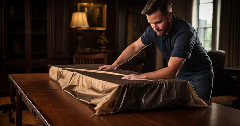 Family Protecting Antique Table With Quilted Moving Blankets