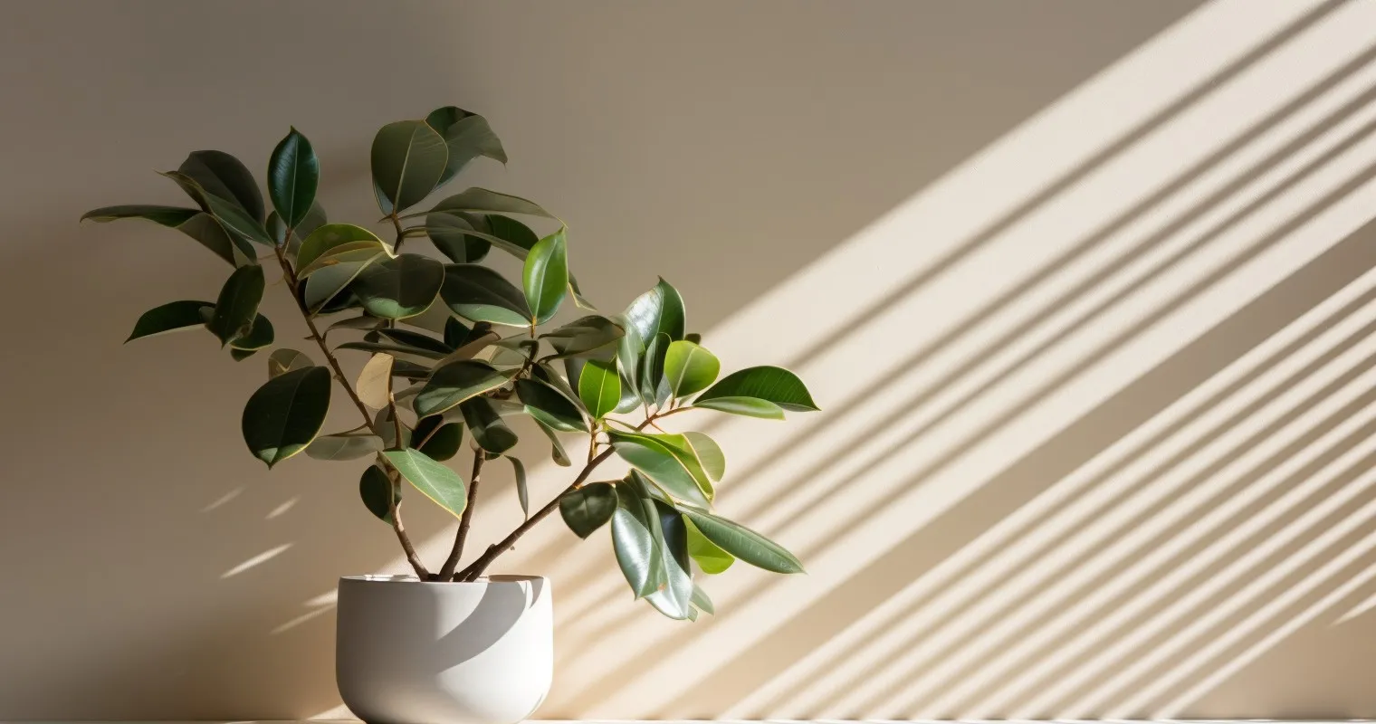Ficus Elastica In A Sunlit Corner