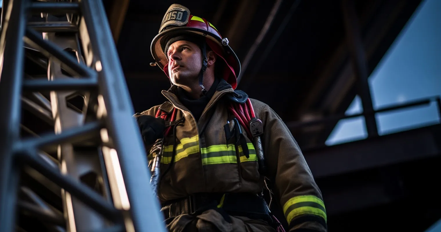 Firefighter Training On Ladder Drill